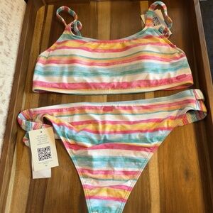 NWT ROXY Striped Multi Color Bikini Set XL